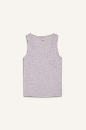 Regular Fit Yuvarlak Yaka Kolsuz Ribana Pijama Üstü-Fall in Love