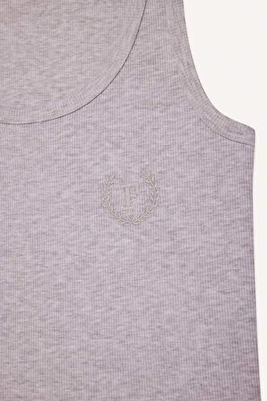 Regular Fit Yuvarlak Yaka Kolsuz Ribana Pijama Üstü-Fall in Love