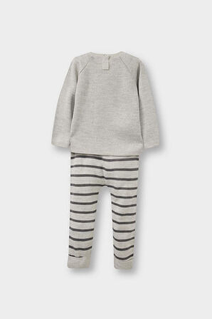 Erkek Bebek 2'li Takım Hayvan Desenli Triko Kazak Çizgili Alt