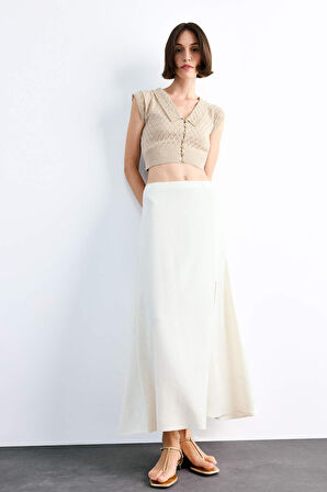 Crop Büyük Yaka Düğmeli Triko Atlet