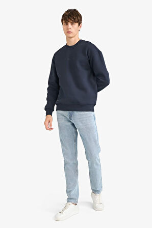 Boxy Fit Bisiklet Yaka İçi Yumuşak Tüylü Baskılı Sweatshirt