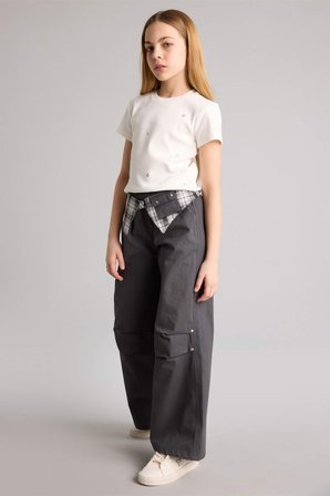 DeFacto %100 Pamuk Baggy Fıt Poplin Pantolon Kız Çocuk H1951A826SMAR213