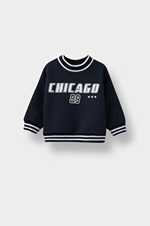 Erkek Bebek Bisiklet Yaka Baskılı Sweatshirt