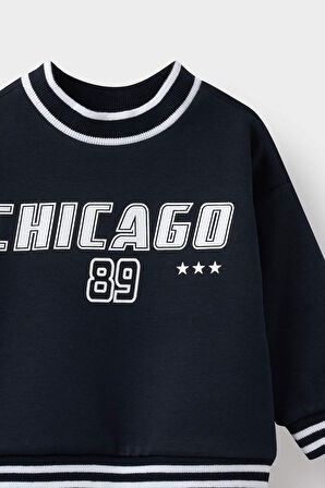 Erkek Bebek Bisiklet Yaka Baskılı Sweatshirt