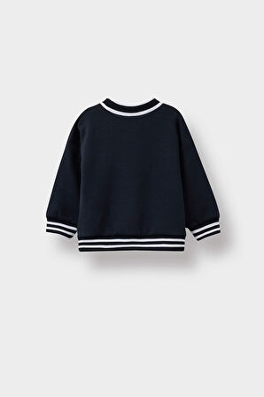 Erkek Bebek Bisiklet Yaka Baskılı Sweatshirt