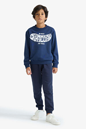 Erkek Çocuk Bisiklet Yaka Baskılı Sweatshirt 