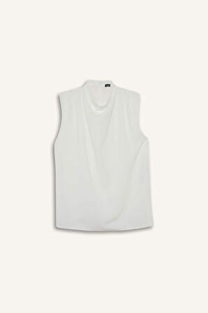 Regular Fit Balıkçı Yaka Krep Kolsuz Bluz