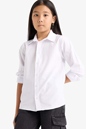 Erkek Çocuk Polo Yaka Poplin Uzun Kollu Gömlek