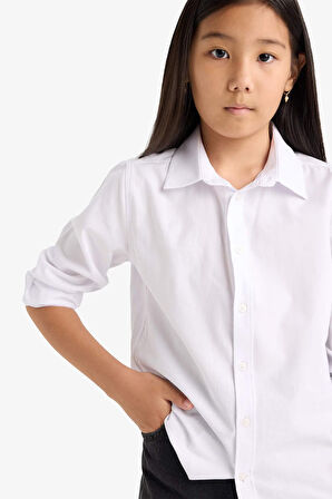 Erkek Çocuk Polo Yaka Poplin Uzun Kollu Gömlek
