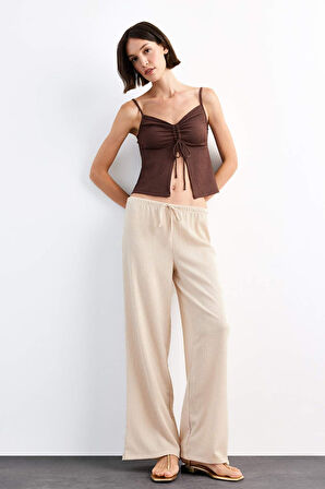 Relax Fit Normal Bel Düz Paça Bürümcük Pantolon
