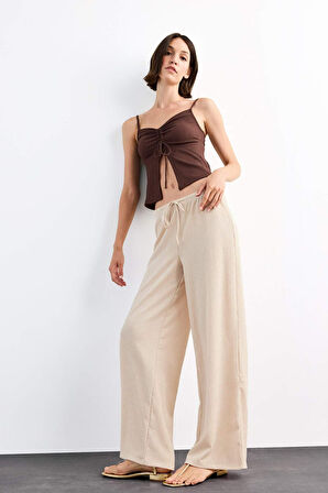 Relax Fit Normal Bel Düz Paça Bürümcük Pantolon