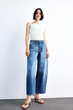 Wide Baggy Fit Yıkamalı Jean Pantolon
