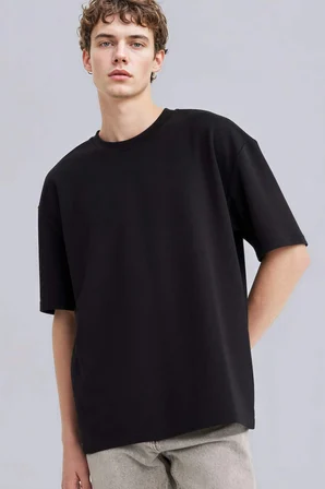 Defacto X3926AZBK81 Siyah Nefes Alabilen Oversize Tişört