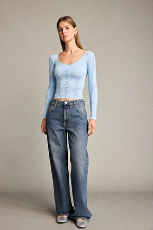 Fitted V Yaka Uzun Kollu Tişört