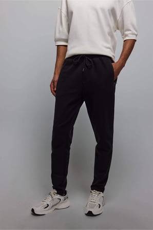Defacto S3309AZBK81 Siyah Slim Fit Sporcu İnce Jogger Eşofman Altı Dar Kesim Fermuarlı Basic Standart Paça