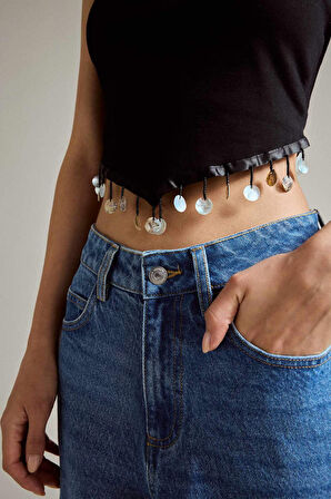 Straplez Boncuk Detaylı Bluz