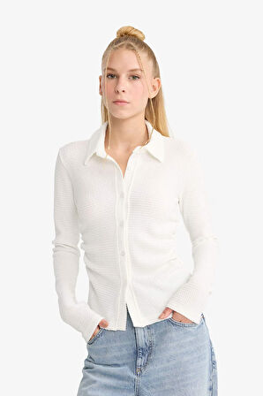 Coool Fitted Gömlek Yaka Bürümcük Uzun Kollu Gömlek