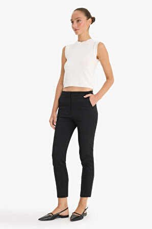 Carrot Fit  Çift Cepli Yüksek Bel Dar Paça Standart Boy Twill Pantolon