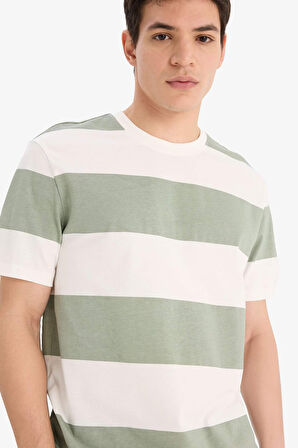 DeFacto %100 Pamuk Regular Fit Bisiklet Yaka Çizgili Kısa Kollu Tişört E5485AX25SMGN1107