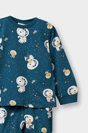 Erkek Bebek Snoopy Pijama Takımı Uzun Kollu Penye Üst Uzun Alt