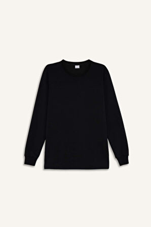 Slim Fit Dar Kesim Bisiklet Yaka Sweatshirt Kumaşı Uzun Kollu Tişört