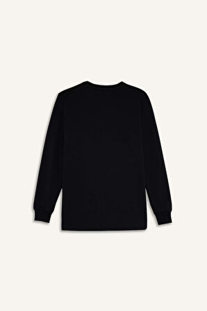 Slim Fit Dar Kesim Bisiklet Yaka Sweatshirt Kumaşı Uzun Kollu Tişört