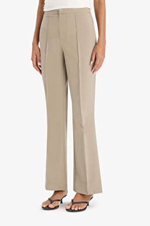 Flare Fit Fermuarlı Yüksek Bel Uzun Boy Twill Pantolon