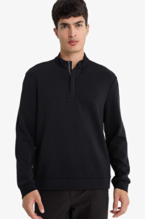 Regular Fit Dik Yaka Yarım Fermuarlı Sweatshirt
