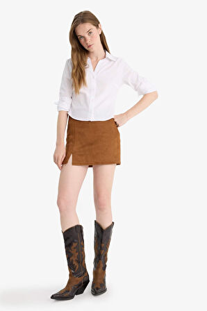 Yüksek Bel Süet Mini Etek