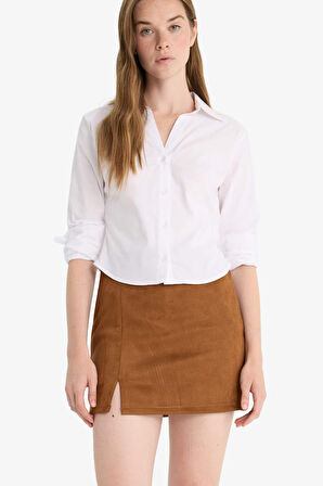 Yüksek Bel Süet Mini Etek