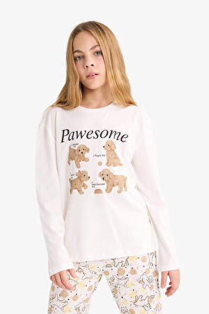 Kız Çocuk Pijama Takımı Baskılı Uzun Kollu Üst Uzun Alt 