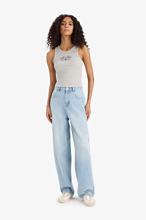 Slim Fit Dar Kesim Slogan Baskılı Halter Yaka Fitilli Kaşkorse Atlet