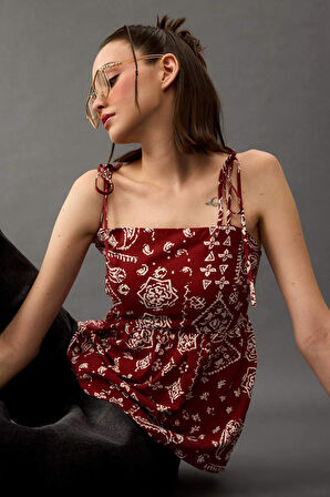 Flare Fit Şal Desenli Poplin Kolsuz Bluz