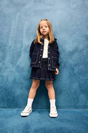 Kız Bebek Kapüşonlu Denim Ceket