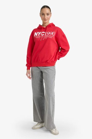 DeFacto Relax Fıt Kapüşonlu Baskılı Kalın Sweatshirt G7129AX25WNRD256