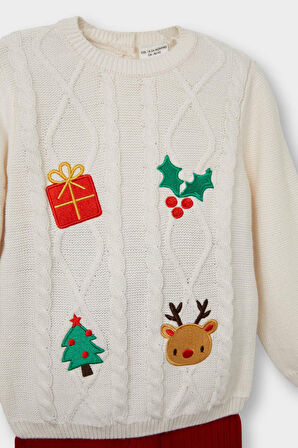 Kız Bebek 2'li Takım Yılbaşı Temalı Triko Kazak Alt  