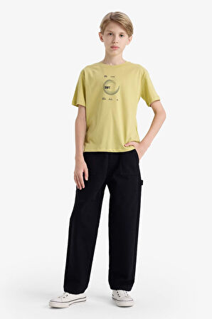 Erkek Çocuk Bisiklet Yaka Sırt Baskılı Kısa Kollu Tişört