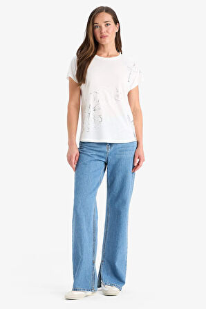 Regular Fit Bisiklet Yaka Baskılı Kısa Kollu Tişört