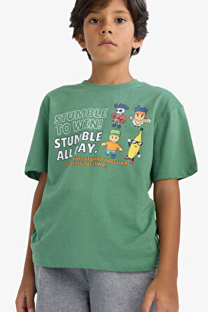 Erkek Çocuk Stumble Guys Bisiklet Yaka Kısa Kollu Tişört