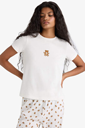 Pijama Takımı Regular Fit Baskılı Kısa Kollu Üst Desenli Uzun Alt-Fall in Love