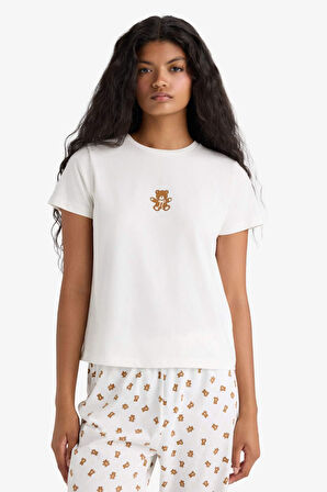 Pijama Takımı Regular Fit Baskılı Kısa Kollu Üst Desenli Uzun Alt-Fall in Love