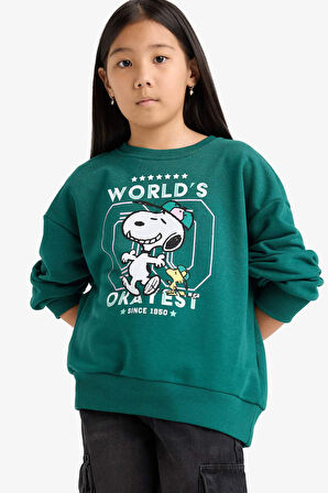 Kız Çocuk Snoopy Oversize Geniş Kalıp Bisiklet Yaka Sweatshirt
