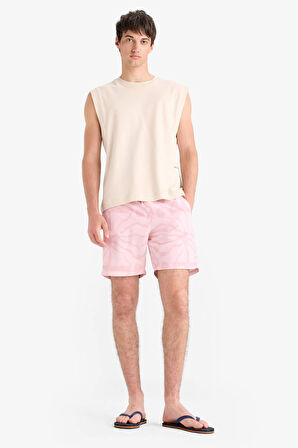 Regular Fit Desenli File Astarlı Kısa Boy Deniz Şortu