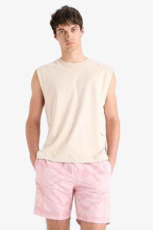 Regular Fit Desenli File Astarlı Kısa Boy Deniz Şortu