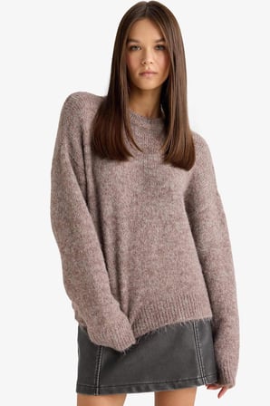 DeFacto Yün Karışımlı Bisiklet Yaka Oversize Fit Triko Kazak F3254AX25WNBN552