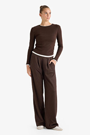 Wide Leg Çizgili Geniş Bol Paça Pantolon