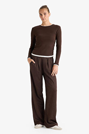 Wide Leg Çizgili Geniş Bol Paça Pantolon