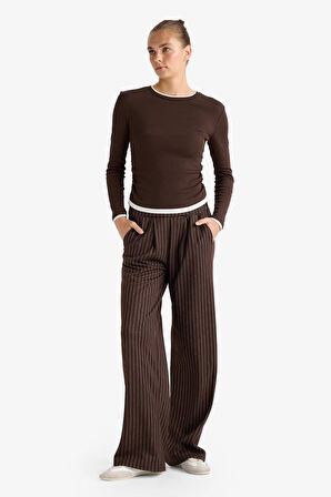 Wide Leg Çizgili Geniş Bol Paça Pantolon
