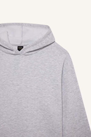 Relax Fit Kapüşonlu Basic Düz Kalın Sweatshirt