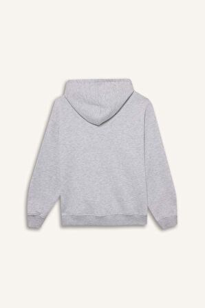 Relax Fit Kapüşonlu Basic Düz Kalın Sweatshirt